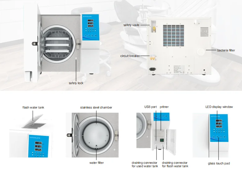 Economic Class B Dental Touch Screen Autoclave Sterilizer With Printer 18L 23L autoclave with Pre-Vacuum Drying Function 4