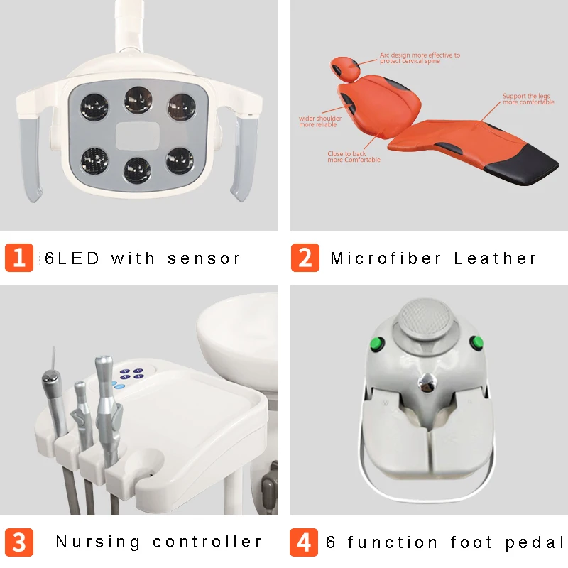 Manufacturer Low Price Dental Chair Hospital Lab Chair Dentist Partner With Memory System Ceramic Spittoon 4