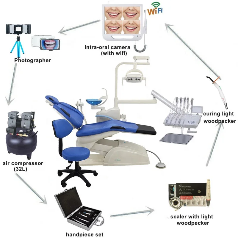 Cheap dental chairs unit price with Air compressor dental equipment Accessories set for sale 3