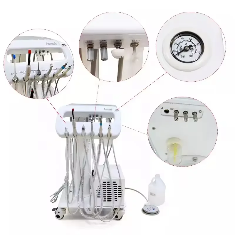 full set Dental Mobile Turbine Portable Workbench with Air Pump Scaler Curing light Machine 3